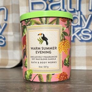 Bath & Body Works Warm Summer Evening Candle - Pink Jar with Lime Green Lid